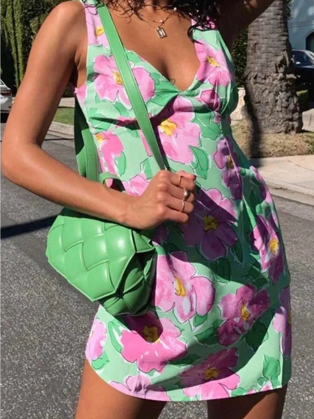 Princess Polly Quincy Mini Dress in Green/Pink Floral - Picture 4 of 8
